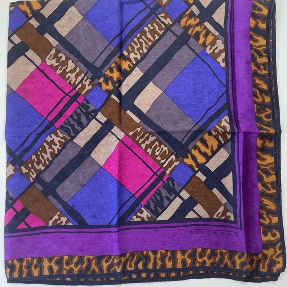 Givenchy Vintage Color Block and Leopard Print Silk Scarf - Picture 3 of 6